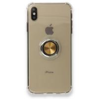 Newface iPhone XS Max Kılıf Gros Yüzüklü Silikon - Gold