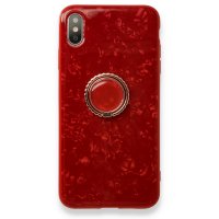 Newface iPhone XS Max Kılıf Marble Yüzüklü Silikon - Kırmızı