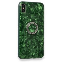 Newface iPhone XS Max Kılıf Marble Yüzüklü Silikon - Yeşil
