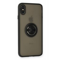 Newface iPhone XS Max Kılıf Montreal Yüzüklü Silikon Kapak - Siyah