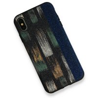 Newface iPhone XS Max Kılıf Ottoman Simli Silikon - Siyah-Mavi