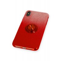 Newface iPhone XS Max Kılıf Simli Yüzüklü Silikon - Kırmızı