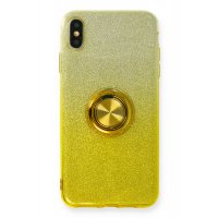 Newface iPhone XS Max Kılıf Simli Yüzüklü Silikon - Sarı