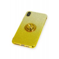 Newface iPhone XS Max Kılıf Simli Yüzüklü Silikon - Sarı