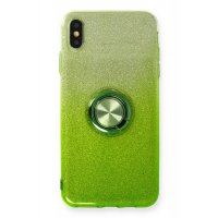Newface iPhone XS Max Kılıf Simli Yüzüklü Silikon - Yeşil