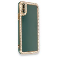Newface iPhone XS Max Kılıf Solo Taşlı Silikon - Koyu Yeşil