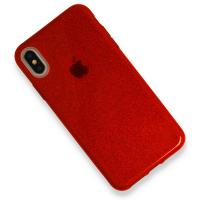 Newface iPhone XS Max Kılıf Simli Katmanlı Silikon - Kırmızı