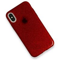Newface iPhone XS Kılıf Simli Katmanlı Silikon - Kırmızı