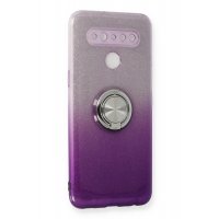 Newface LG K41S Kılıf Simli Yüzüklü Silikon - Mor
