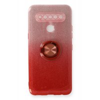 Newface LG K61 Kılıf Simli Yüzüklü Silikon - Kırmızı