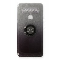 Newface LG K61 Kılıf Simli Yüzüklü Silikon - Siyah