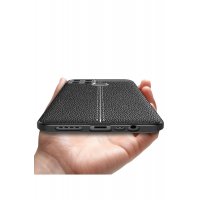 Newface Oppo A15S Kılıf Focus Derili Silikon - Siyah