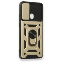 Newface Oppo A15 Kılıf Pars Lens Yüzüklü Silikon - Gold