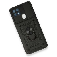 Newface Oppo A15S Kılıf Pars Lens Yüzüklü Silikon - Siyah
