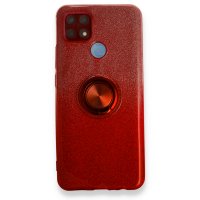 Newface Oppo A15S Kılıf Simli Yüzüklü Silikon - Kırmızı
