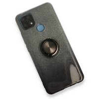 Newface Oppo A15S Kılıf Simli Yüzüklü Silikon - Siyah