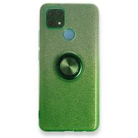 Newface Oppo A15S Kılıf Simli Yüzüklü Silikon - Yeşil