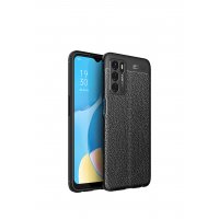 Newface Oppo A16 Kılıf Focus Derili Silikon - Siyah