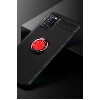 Newface Oppo A52 Kılıf Range Yüzüklü Silikon - Siyah-Kırmızı