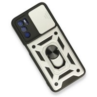 Newface Oppo A55 Kılıf Pars Lens Yüzüklü Silikon - Gümüş