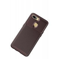 Newface Oppo A5S Kılıf Auto Focus Karbon Kapak - Kahverengi