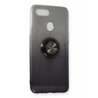 Newface Oppo AX7 Kılıf Simli Yüzüklü Silikon - Siyah