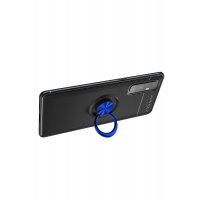 Newface Oppo Reno 3 Pro Kılıf Range Yüzüklü Silikon - Siyah-Mavi