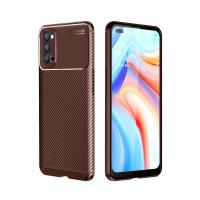 Newface Oppo Reno 4 Kılıf Auto Focus Karbon Kapak - Kahverengi