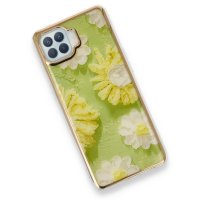 Newface Oppo Reno 4 Lite Kılıf Çiçekli Silikon - Yeşil