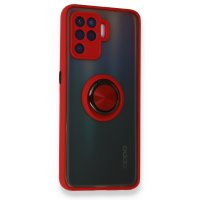Newface Oppo Reno 5 Lite Kılıf Montreal Yüzüklü Silikon Kapak - Kırmızı