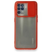 Newface Oppo Reno 5 Lite Kılıf Palm Buzlu Kamera Sürgülü Silikon - Kırmızı
