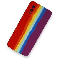 Newface Samsung Galaxy A02 Kılıf Ebruli Lansman Silikon - Kırmızı-Mor