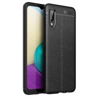 Newface Samsung Galaxy A02 Kılıf Focus Derili Silikon - Siyah