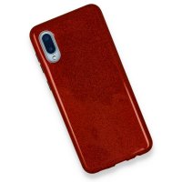 Newface Samsung Galaxy A02 Kılıf Simli Katmanlı Silikon - Kırmızı
