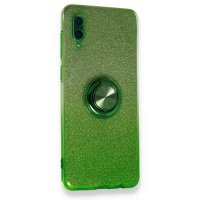 Newface Samsung Galaxy A02 Kılıf Simli Yüzüklü Silikon - Yeşil