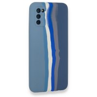 Newface Samsung Galaxy A02S Kılıf Ebruli Lansman Silikon - Mavi-Gri