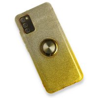 Newface Samsung Galaxy A02S Kılıf Simli Yüzüklü Silikon - Sarı