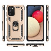 Newface Samsung Galaxy A03S Kılıf Sofya Yüzüklü Silikon Kapak - Gold