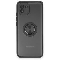Newface Samsung Galaxy A03 Kılıf Montreal Yüzüklü Silikon Kapak - Siyah