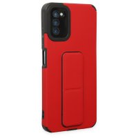 Newface Samsung Galaxy A03S Kılıf Mega Standlı Silikon - Kırmızı