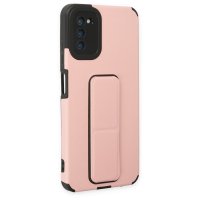 Newface Samsung Galaxy A03S Kılıf Mega Standlı Silikon - Pudra