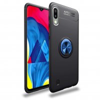 Newface Samsung Galaxy A10 Kılıf Range Yüzüklü Silikon - Siyah-Mavi