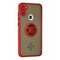 Newface Samsung Galaxy A11 Kılıf Montreal Yüzüklü Silikon Kapak - Kırmızı