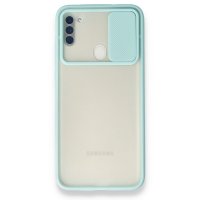 Newface Samsung Galaxy M11 Kılıf Palm Buzlu Kamera Sürgülü Silikon - Turkuaz