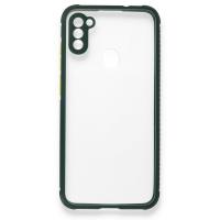 Newface Samsung Galaxy M11 Kılıf Miami Şeffaf Silikon - Koyu Yeşil