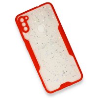Newface Samsung Galaxy M11 Kılıf Platin Simli Silikon - Kırmızı