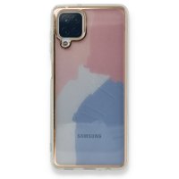 Newface Samsung Galaxy A12 Kılıf Çiçekli Silikon - Pembe-Mavi