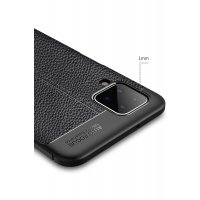 Newface Samsung Galaxy A12 Kılıf Focus Derili Silikon - Siyah