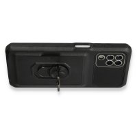 Newface Samsung Galaxy A12 Kılıf Klik Yüzüklü Kartvizitli Silikon - Siyah