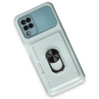 Newface Samsung Galaxy A12 Kılıf Klik Yüzüklü Kartvizitli Silikon - Yeşil